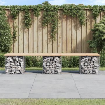 vidaXL Bancă de grădină, design gabion, 203x44x42cm, lemn masiv de pin