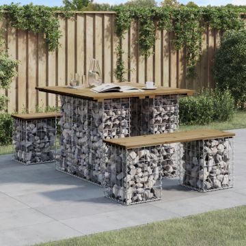 vidaXL Bancă grădină, design gabion, 100x102x72 cm, lemn pin impregnat