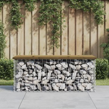 vidaXL Bancă grădină, design gabion, 103x44x42 cm, lemn pin impregnat