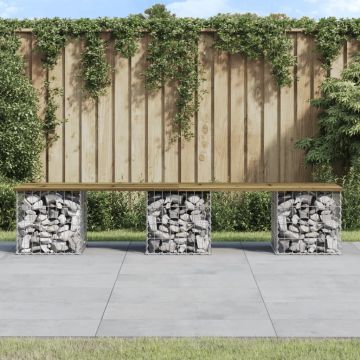 vidaXL Bancă grădină, design gabion, 203x31x42 cm, lemn pin impregnat