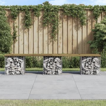 vidaXL Bancă grădină, design gabion, 203x44x42 cm, lemn pin impregnat