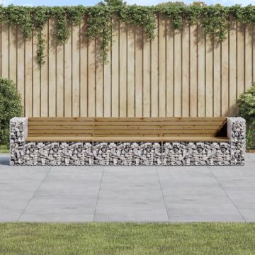 vidaXL Bancă grădină design gabion, 347x71x65,5 cm, lemn pin impregnat