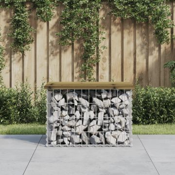 vidaXL Bancă grădină, design gabion, 63x44x42 cm, lemn pin impregnat