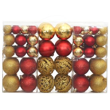 vidaXL Globuri de Crăciun, 100 buc, auriu și roșu vin, 3 / 4 / 6 cm