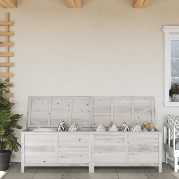 vidaXL Ladă depozitare de grădină alb 198,5x50x56,5 cm lemn masiv brad