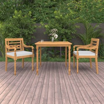 vidaXL Set mobilier de grădină cu perne, 3 piese, lemn masiv de tec