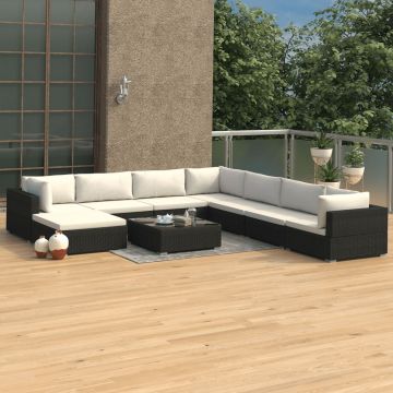 vidaXL Set mobilier de grădină cu perne, 9 piese, negru, poliratan