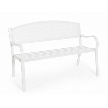 Banca pentru gradina / terasa, din metal, Lizette Alb Mat, l123xA55xH84 cm