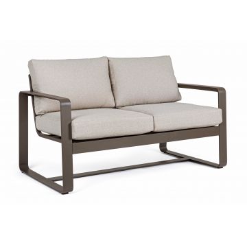 Canapea fixa pentru gradina / terasa, din aluminiu, cu perne detasabile, 2 locuri, Merrigan Coffee Gri Deschis, l134xA78xH84 cm