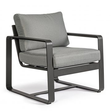 Fotoliu fix pentru gradina / terasa, din aluminiu, cu perne detasabile, Merrigan Antracit, l74xA78xH84 cm