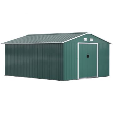 Outsunny Magazie pentru Unelte din Oțel Galvanizat, Magazie pentru Organizare și Depozitare 3.4x3.86x2 m, Verde