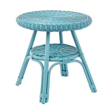 Masa de cafea pentru gradina / terasa, din ratan si rachita, Alliss Bleu, Ø52xH52 cm