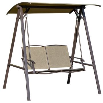 Outsunny Balansoar de Gradina cu 2 locuri cu Acoperis Reglabil, 147x125x170cm, Maro | Aosom Romania