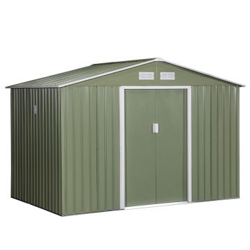 Magazie de gradina 277 x 195 x 192cm cu usi glisante duble, 4 orificii de aerisire, din otel durabil, pentru organizare, verde Outsunny | Aosom RO