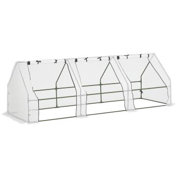 Outsunny Seră de Grădină Tip Tunel din PE pentru Cultivarea Plantelor și Florilor, cu Uși cu Fermoar, 270x90x90 cm, Alb | Aosom Romania