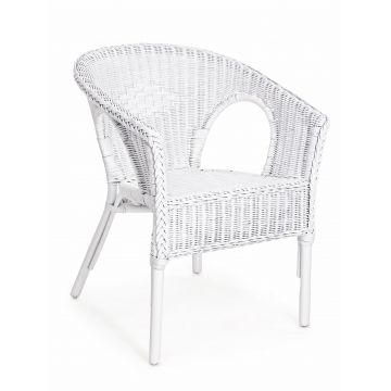 Scaun pentru gradina / terasa, din ratan si rachita, Alliss Alb, l58xA61xH74 cm