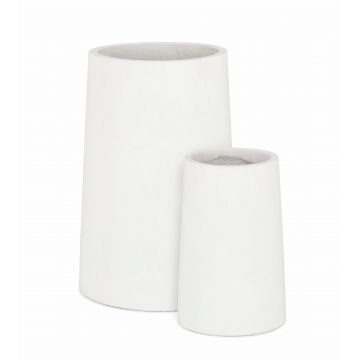 Set 2 ghivece din Fiberclay, Hoian Round High Alb, Ø40xH60 / Ø27xH42 cm