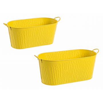 Set 2 ghivece din metal, Bark Oval Galben, L37xl16xH14,5 / L33xl14,5xH13,5 cm