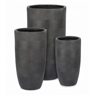 Set 3 ghivece din Fiberclay, Rigo Round High Antracit, Ø37xH70 / Ø30xH58 / Ø24xH46 cm