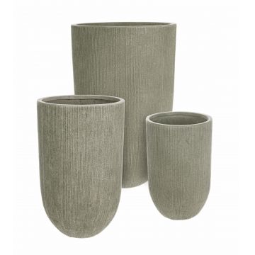 Set 3 ghivece din fibra de sticla, Brush Round High Verde Olive, Ø44xH70 / Ø37xH60 / Ø30xH45 cm