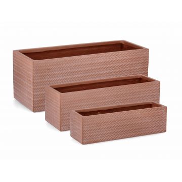 Set 3 ghivece din fibra de sticla si argila, Tressage Rectangle Caramiziu, L80xl30xH30 / L70xl23xH23 / L60xl17xH17 cm