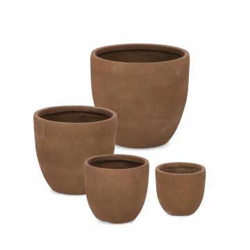 Set 4 ghivece din Fiberclay, Rigo Round Low Ruginiu, Ø42xH39 / Ø35xH33 / Ø28xH26 / Ø22xH20,5 cm