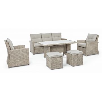 Set mobilier pentru gradina / terasa, Ariel Grej, canapea 3 locuri + masa + 2 fotolii + 2 taburete
