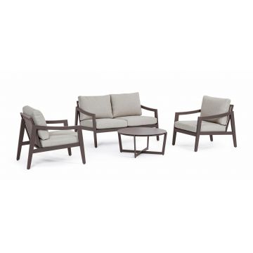 Set mobilier pentru gradina / terasa, Sirenus Coffee Gri Deschis, canapea 2 locuri + 2 fotolii + masa de cafea