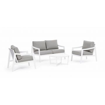 Set mobilier pentru gradina / terasa, Sirenus Gri Deschis / Alb, canapea 2 locuri + 2 fotolii + masa de cafea