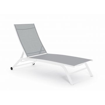Sezlong pentru gradina / terasa, din metal si material textil, Raul Gri / Alb, l63-68xA195xH101 cm