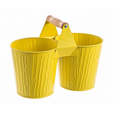 Suport pentru 2 ghivece, din metal, Bark Galben, L26xl13xH19,5 cm
