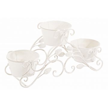 Suport pentru 3 ghivece, din metal, Emily Vase 3S Alb Antichizat, L61xl20xH30 cm