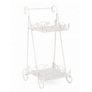 Suport pentru ghivece, din metal, Emily Rectangle 2SH Alb Antichizat, L41xl34xH78 cm