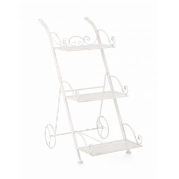 Suport pentru ghivece, din metal, Emily Rectangle 3SH Alb Antichizat, L54xl34xH78 cm