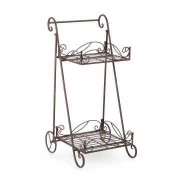 Suport pentru ghivece, din metal, Melanie Rectangle 2SH Maro Antichizat, L41xl34xH78 cm