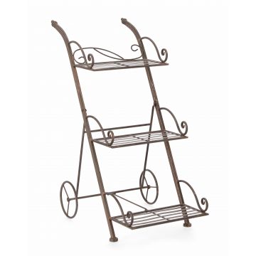 Suport pentru ghivece, din metal, Melanie Rectangle 3SH Maro Antichizat, L54xl34xH78 cm