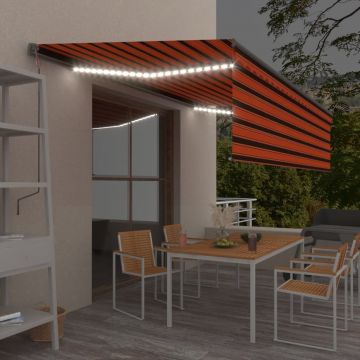 vidaXL Copertină retractabilă manual cu stor, portocaliu&maro, 5x3 m