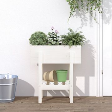 vidaXL Jardinieră de grădină, alb, 62x30x69 cm, lemn masiv de pin