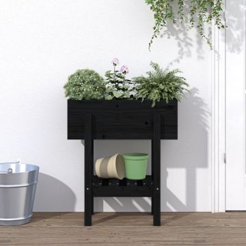 vidaXL Jardinieră de grădină, negru, 62x30x69 cm, lemn masiv pin
