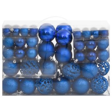 vidaXL Set globuri de Crăciun 111 buc., albastru, polistiren