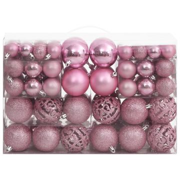 vidaXL Set globuri de Crăciun 111 buc., roz, polistiren