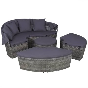 vidaXL Set mobilier de exterior cu perne, 4 piese, gri, poliratan