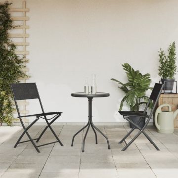 vidaXL Set mobilier de grădină, 3 piese, negru, oțel