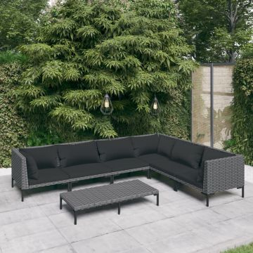 vidaXL Set mobilier de grădină cu perne, 7 piese,gri închis, poliratan