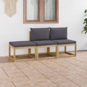 vidaXL Set mobilier de grădină cu perne antracit, 3 piese