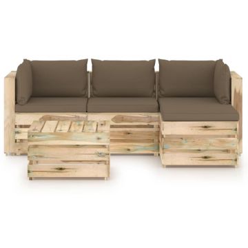 vidaXL Set mobilier grădină, 5 piese, cu perne, verde, lemn impregnat