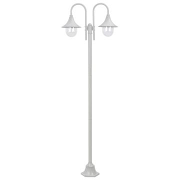 vidaXL Stâlp cu lumini de grădină E27 220 cm, aluminiu 2 lămpi, alb