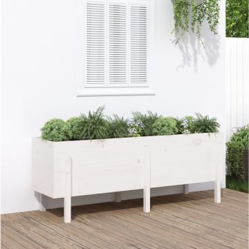 vidaXL Strat înălțat de grădină, alb, 160x50x57 cm, lemn masiv de pin