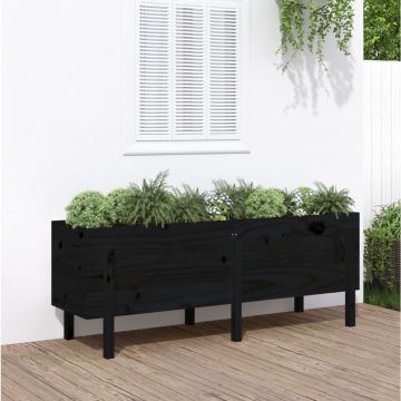 vidaXL Strat înălțat de grădină, negru, 160x50x57 cm, lemn masiv pin