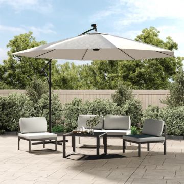 vidaXL Umbrelă în consolă cu LED-uri și stâlp metalic, nisipiu, 350 cm